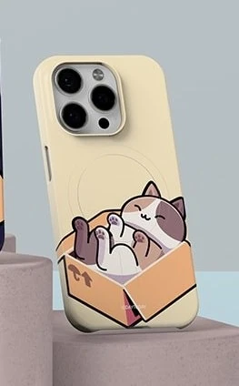 갤럭시S25플러스 SM-S936N 고양이 맥세이프 케이스 벌러덩누웠냥 고양이·상자 그래픽